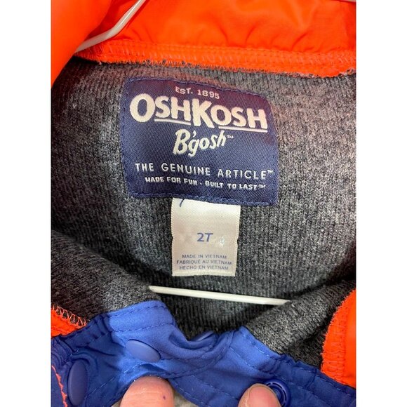 Boys Oshkosh Sherpa Pullover Hoodie Size 2T White Blue Orange Gray Soft Warm - Picture 5 of 6